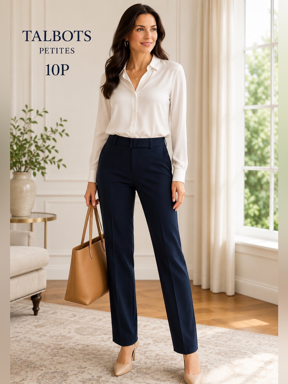 Talbots Petites 10P Navy Stretch Straight Leg Dress Pants Career